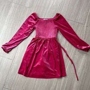 Velvety Long Sleeve Dress in Deep Pink